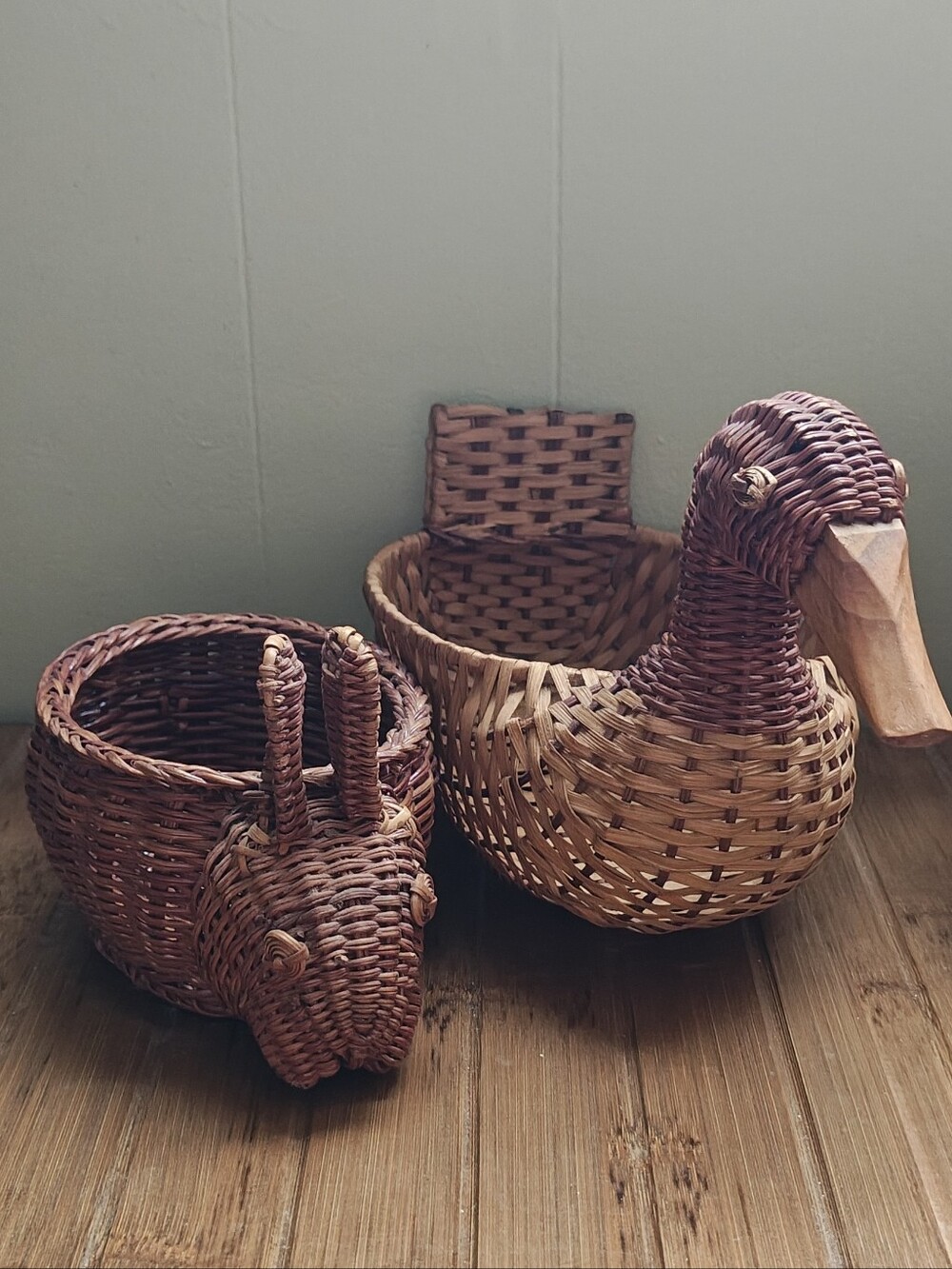 Handwoven Wicker Animal Basket Set- Duck & Rabbit